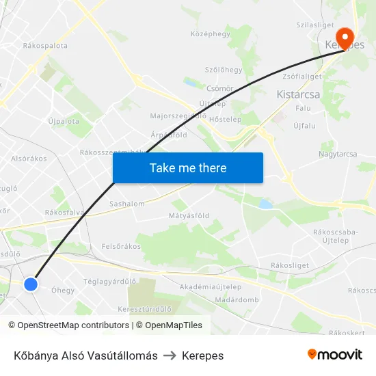 Kőbánya Alsó Vasútállomás to Kerepes map