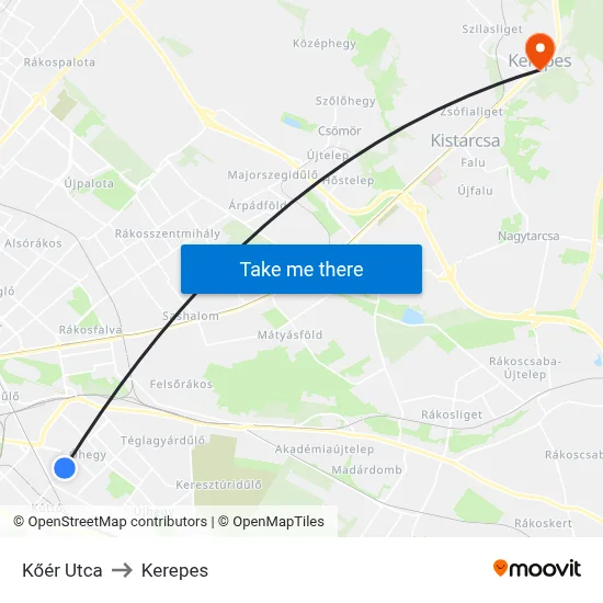 Kőér Utca to Kerepes map