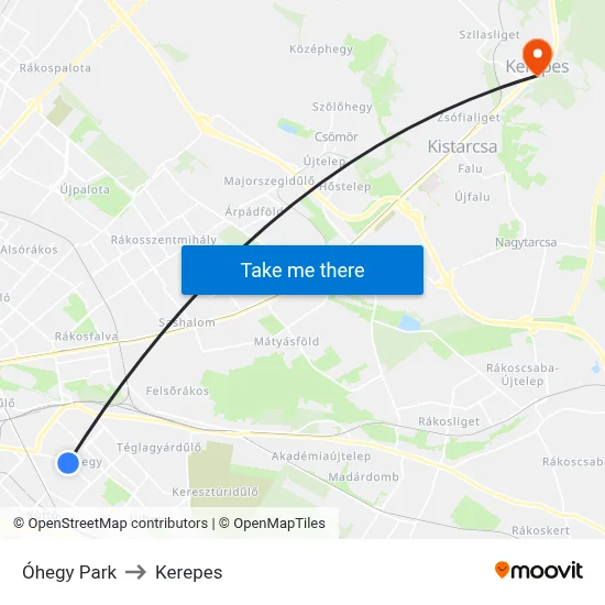 Óhegy Park to Kerepes map