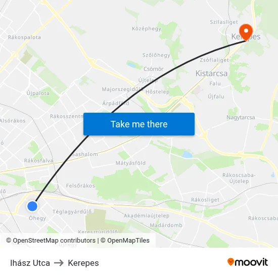 Ihász Utca to Kerepes map