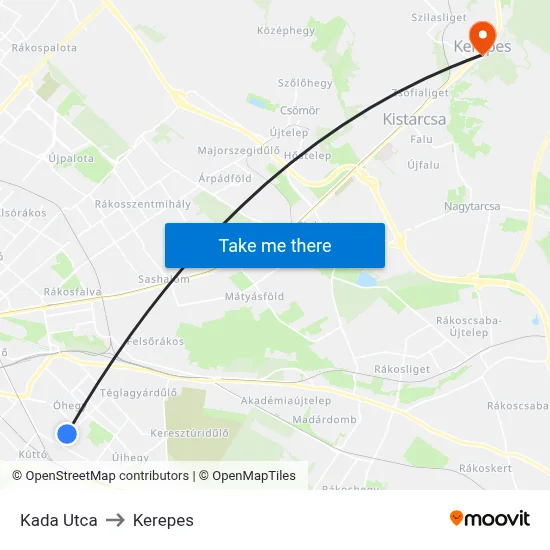 Kada Utca to Kerepes map