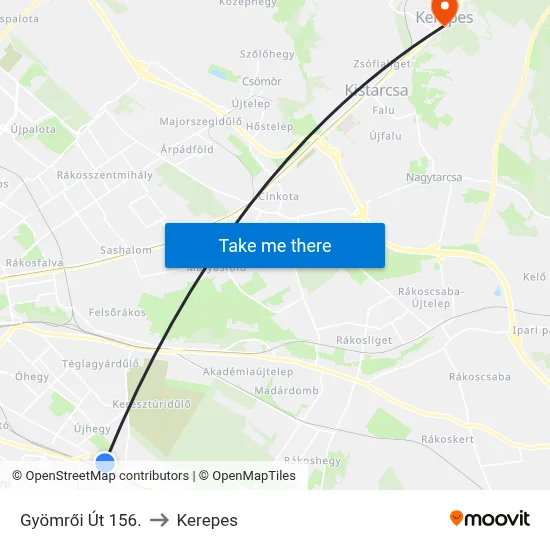 Gyömrői Út 156. to Kerepes map