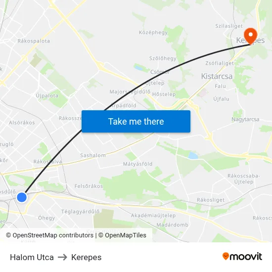 Halom Utca to Kerepes map