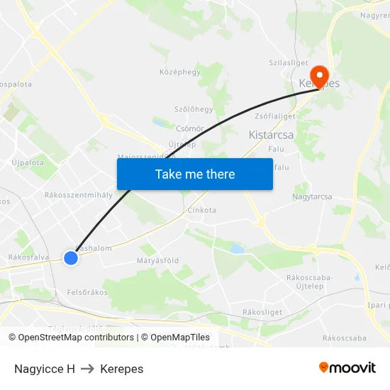 Nagyicce H to Kerepes map