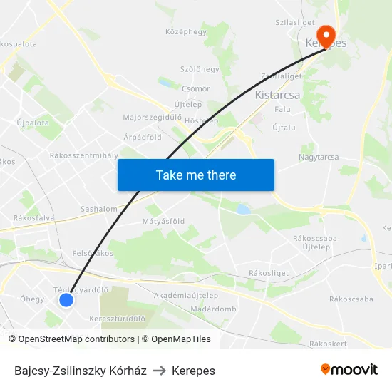 Bajcsy-Zsilinszky Kórház to Kerepes map