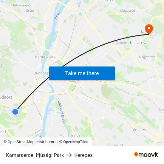 Kamaraerdei Ifjúsági Park to Kerepes map