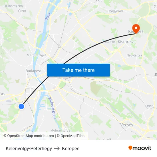Kelenvölgy-Péterhegy to Kerepes map