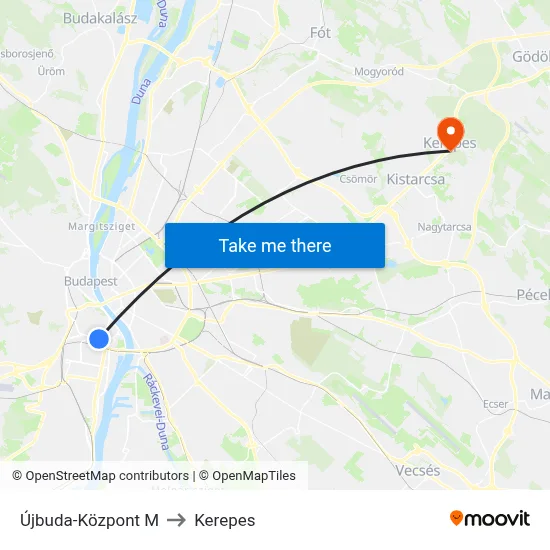 Újbuda-Központ M to Kerepes map