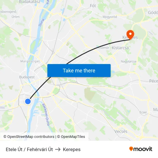 Etele Út / Fehérvári Út to Kerepes map
