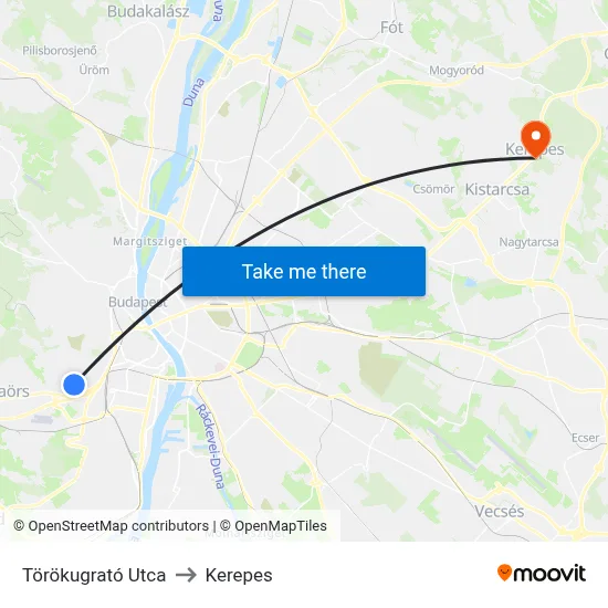 Törökugrató Utca to Kerepes map
