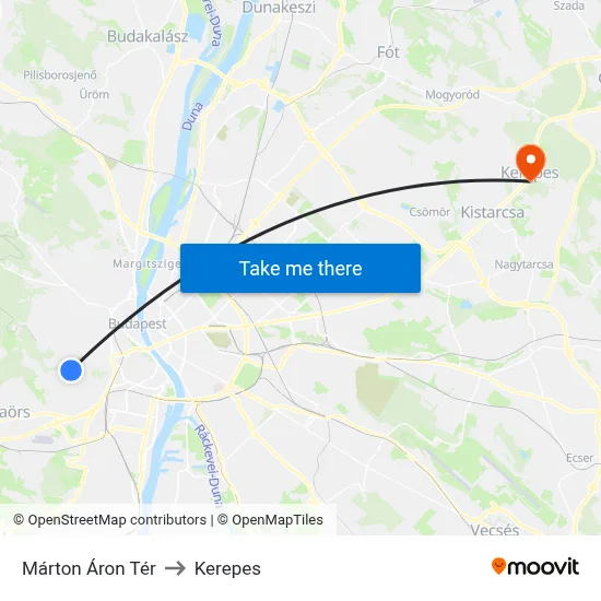 Márton Áron Tér to Kerepes map