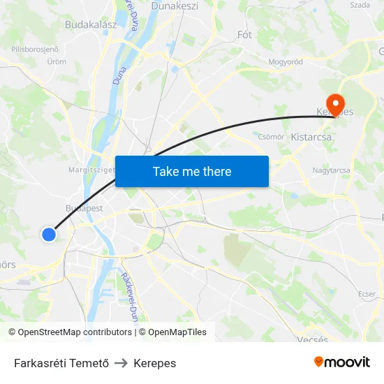 Farkasréti Temető to Kerepes map