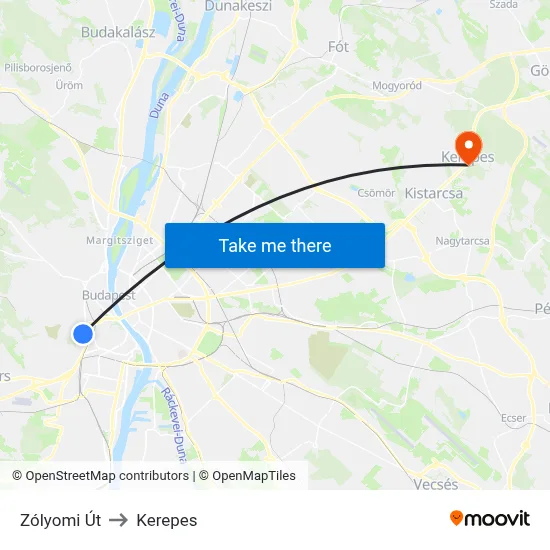 Zólyomi Út to Kerepes map