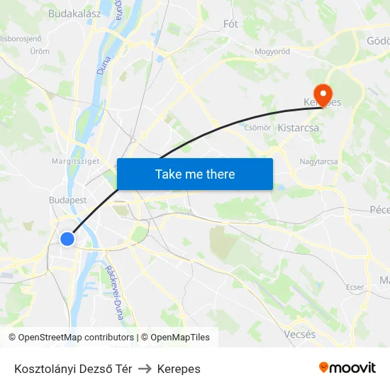 Kosztolányi Dezső Tér to Kerepes map