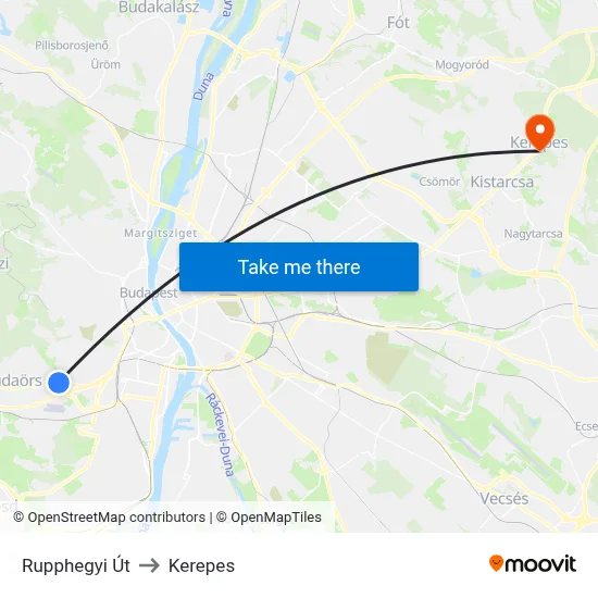 Rupphegyi Út to Kerepes map