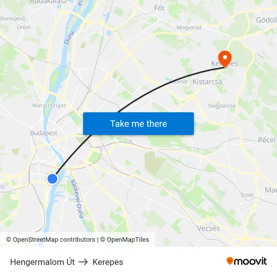 Hengermalom Út to Kerepes map