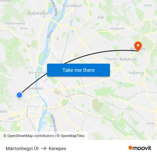Mártonhegyi Út to Kerepes map