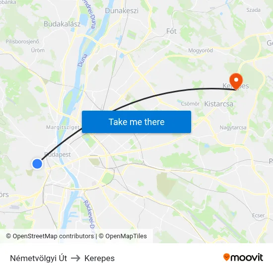 Németvölgyi Út to Kerepes map