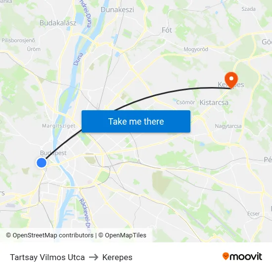 Tartsay Vilmos Utca to Kerepes map