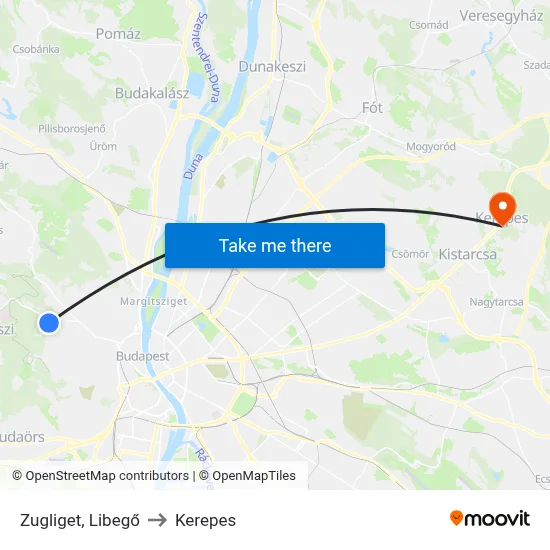 Zugliget, Libegő to Kerepes map