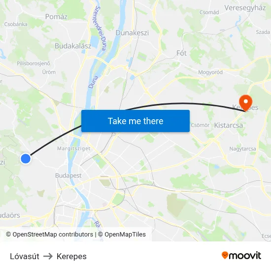 Lóvasút to Kerepes map