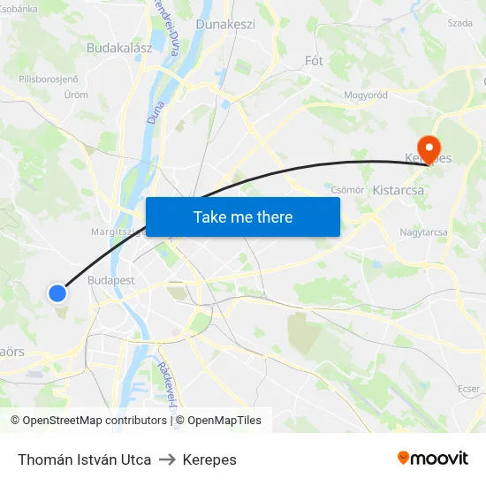 Thomán István Utca to Kerepes map