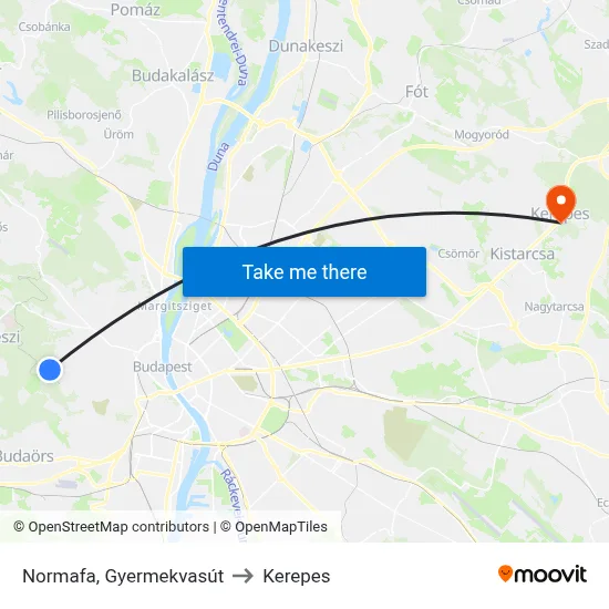 Normafa, Gyermekvasút to Kerepes map