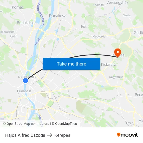 Hajós Alfréd Uszoda to Kerepes map