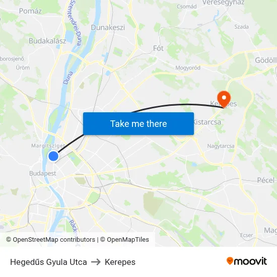 Hegedűs Gyula Utca to Kerepes map