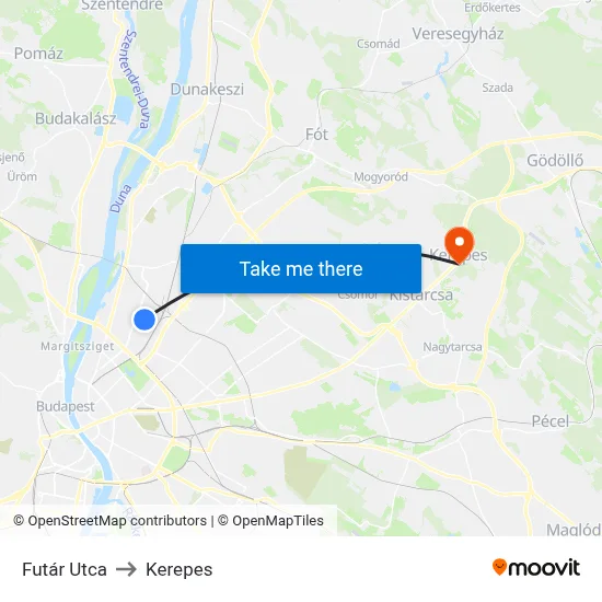 Futár Utca to Kerepes map