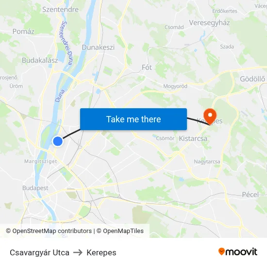 Csavargyár Utca to Kerepes map