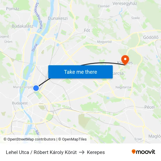 Lehel Utca / Róbert Károly Körút to Kerepes map