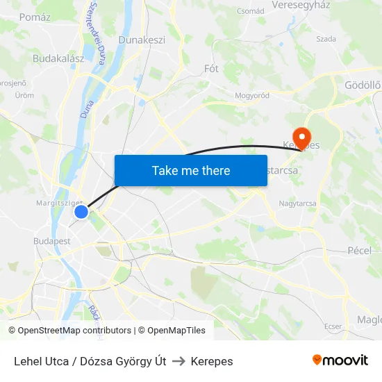 Lehel Utca / Dózsa György Út to Kerepes map