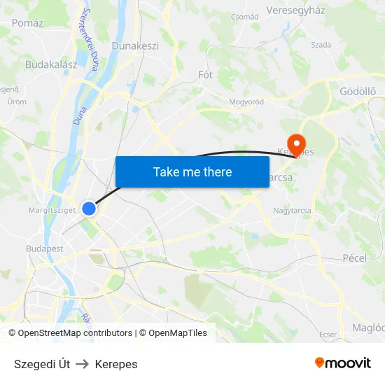 Szegedi Út to Kerepes map