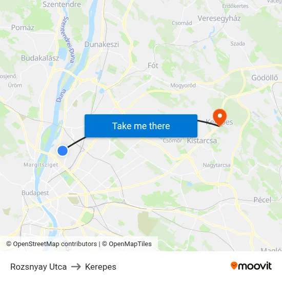 Rozsnyay Utca to Kerepes map
