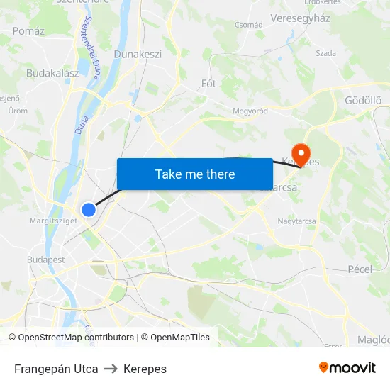 Frangepán Utca to Kerepes map