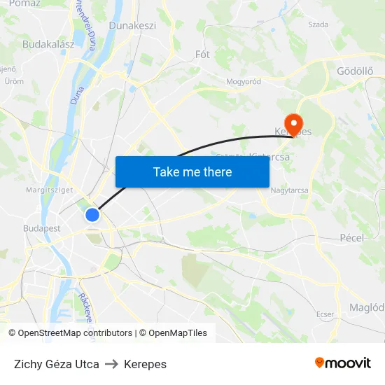 Zichy Géza Utca to Kerepes map