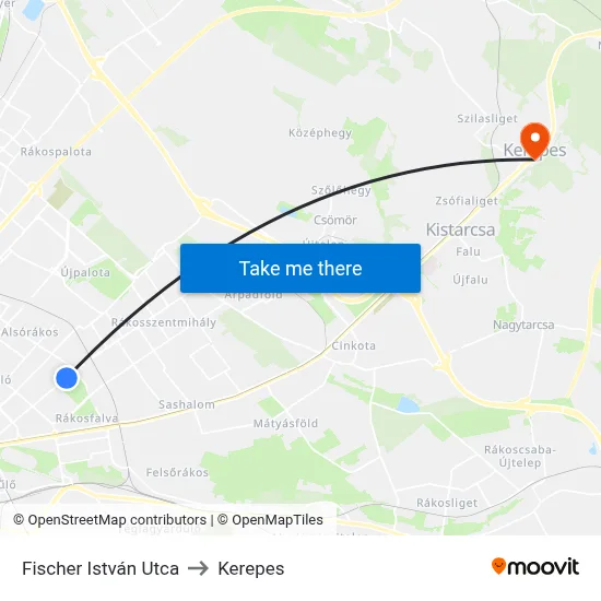 Fischer István Utca to Kerepes map