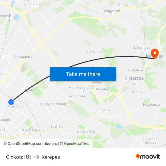 Cinkotai Út to Kerepes map
