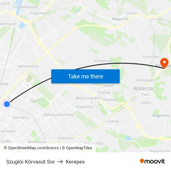 Szuglói Körvasút Sor to Kerepes map