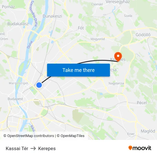 Kassai Tér to Kerepes map