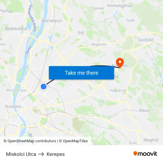 Miskolci Utca to Kerepes map