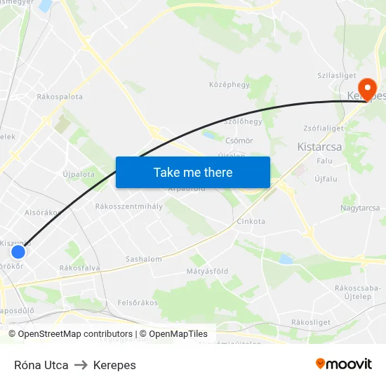 Róna Utca to Kerepes map