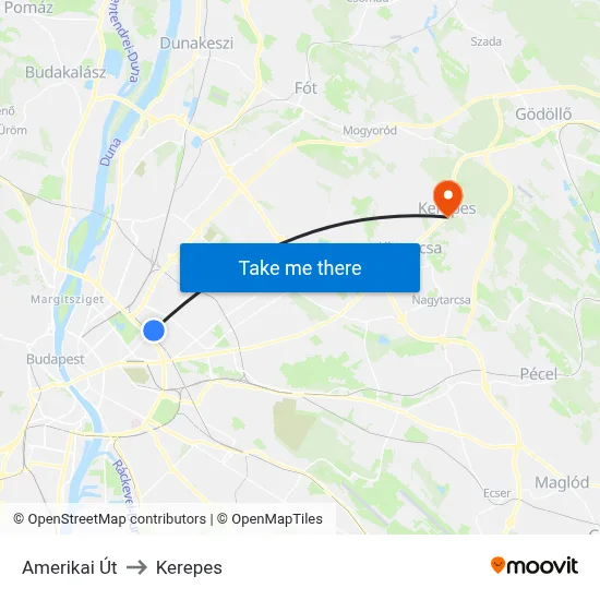 Amerikai Út to Kerepes map