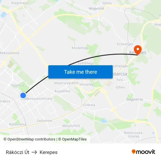 Rákóczi Út to Kerepes map