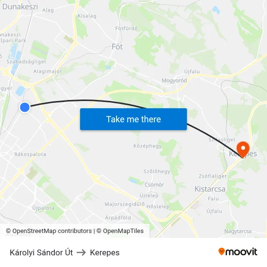 Károlyi Sándor Út to Kerepes map