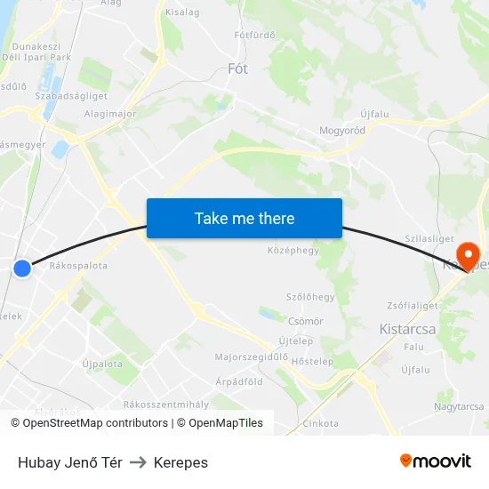 Hubay Jenő Tér to Kerepes map