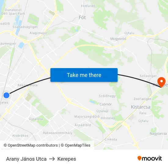 Arany János Utca to Kerepes map