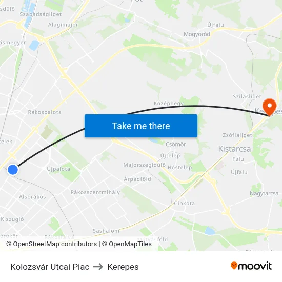 Kolozsvár Utcai Piac to Kerepes map