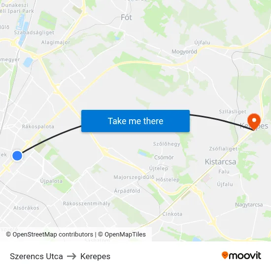 Szerencs Utca to Kerepes map